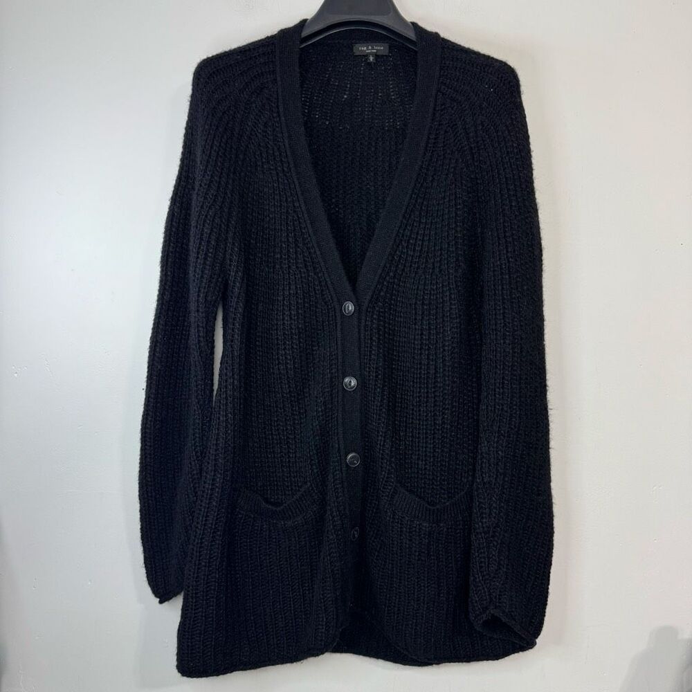 Rag & Bone Black V Neck Merino Wool Alpaca Blend Cardigan L